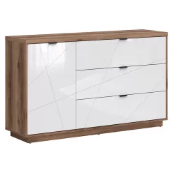   BRW Forn 1 ajtós 3 fiókos komód - sötét delano tölgy / fényes fehér