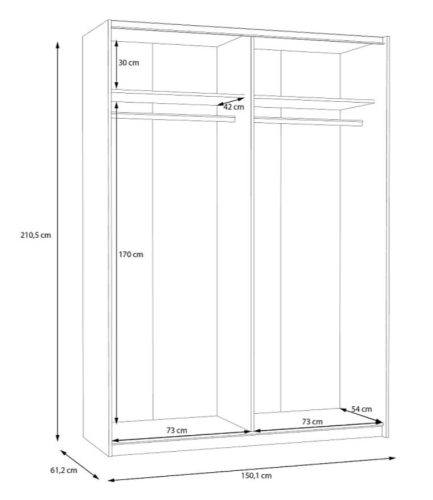 Schach&Matt gardrób (SHMS72413-M576) artisan tölgy/fehér - 150 cm