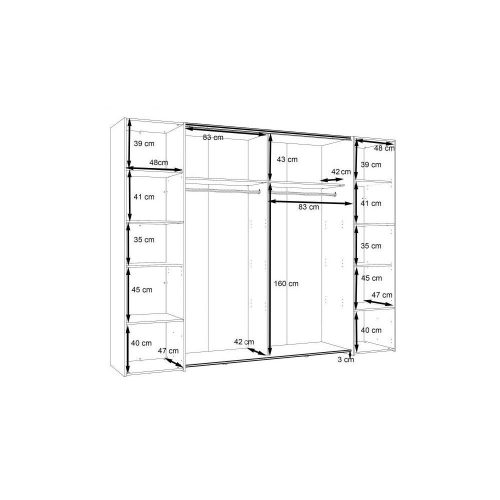 DALLAS gardróbszekrény (270 cm) - catania tölgy/fekete