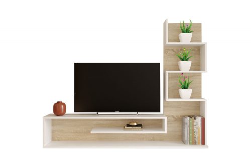 Basilisk - Tv-állvány polccal (sonoma tölgy/fehér)