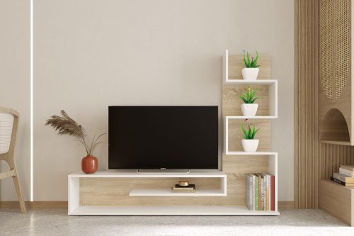Basilisk - Tv-állvány polccal (sonoma tölgy/fehér)