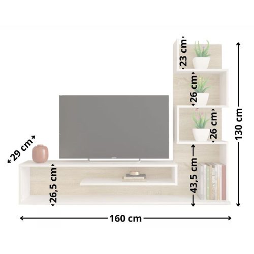 Basilisk - Tv-állvány polccal (sonoma tölgy/fehér)