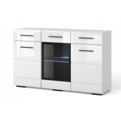   VUSHER 013 - Vitrines komód (fehér/fényes fehér/fekete) 1W2D2S