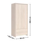 Kasia 017 - 2-ajtós, 2-fiókos ruhásszekrény (sonoma tölgy) SZF2D2S