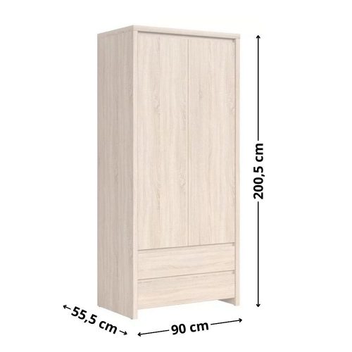 Kasia 017 - 2-ajtós, 2-fiókos ruhásszekrény (sonoma tölgy) SZF2D2S