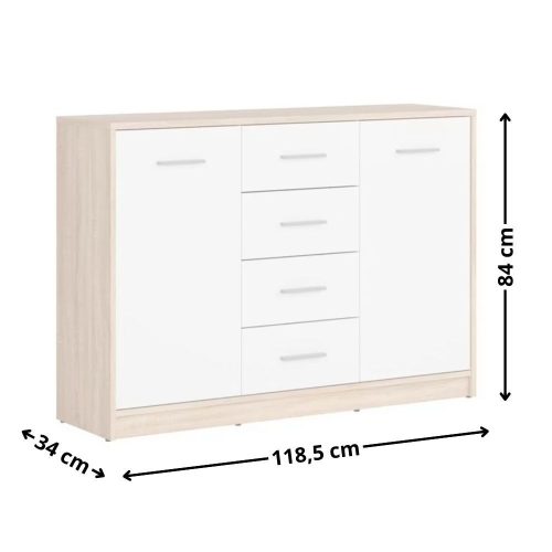 Nepo 012 - Komód (sonoma tölgy/fehér) KOM2D4S