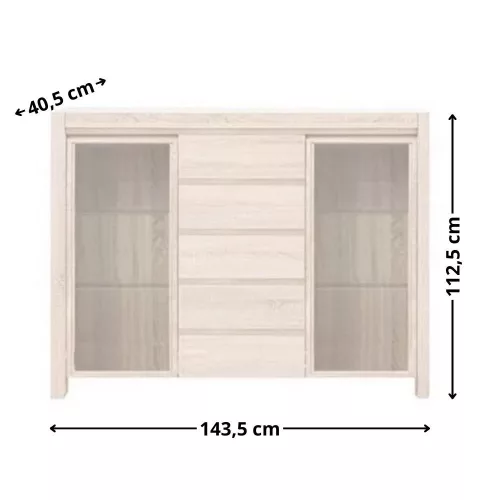 KASIA 012 vitrines komód (KOM2W5S) - sonoma tölgy