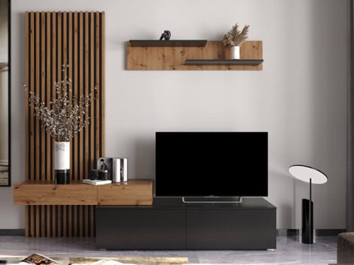 BEKKA nappali bútor szett tv-állvánnyal - artisan tölgy/fekete