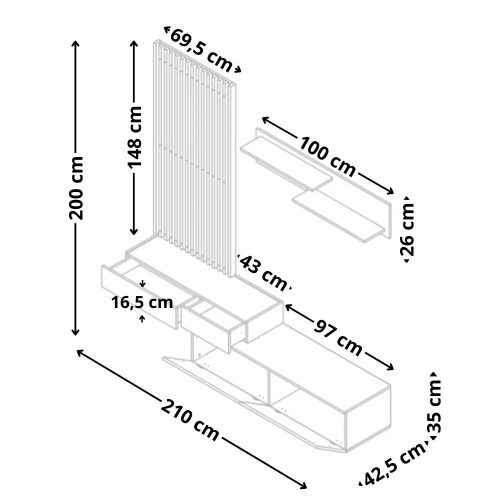 BEKKA nappali bútor szett tv-állvánnyal - artisan tölgy/fekete