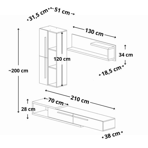 Salvador nappali bútor szett tv-állvánnyal 210 - tahoe tölgy/antracit