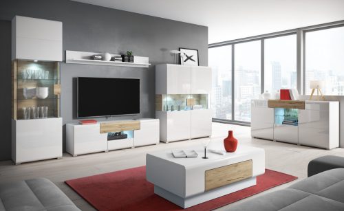 TOLEDO - Vitrines komód (fehér/san remo tölgy)