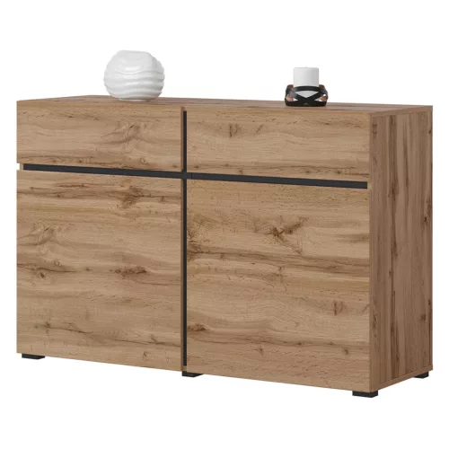 Cross N6MY45 komód - 2 ajtós, 2 fiókos (Wotan tölgy/fekete)