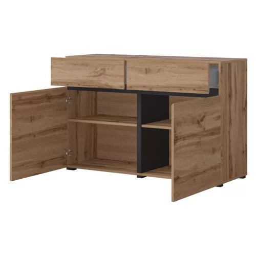 Cross N6MY45 komód - 2 ajtós, 2 fiókos (Wotan tölgy/fekete)