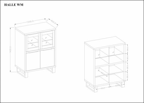 HALLE - Vitrines magaskomód, 4-ajtós (Wotan tölgy)