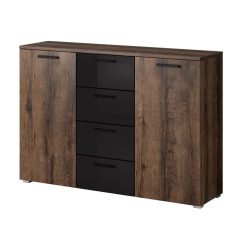   Galaxy ZBEA26 komód - 2 ajtós, 4 fiókos (kolostor tölgy/fényes fekete)