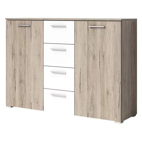 Beta AE1626 komód - 2 ajtós, 4 fiókos (San Remo tölgy/fehér)