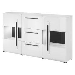   Tulsa 97FJ28 komód - 2 ajtós, 3 fiókos, üveges (Fehér/fényes fehér)