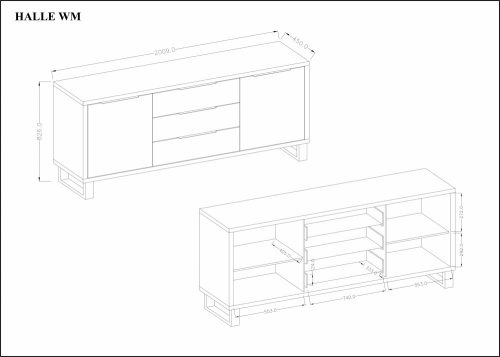 HALLE - Komód, 2-ajtós, 3-fiókos, széles (Wotan tölgy)