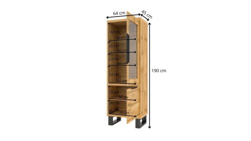 HALLE - Vitrines szekrény, 2-ajtós, keskeny (Wotan tölgy)