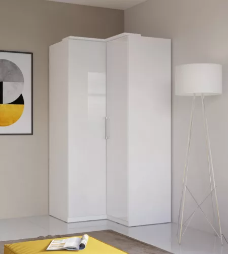 OPTIMA Sarokszekrény, fehér/fényes fehér