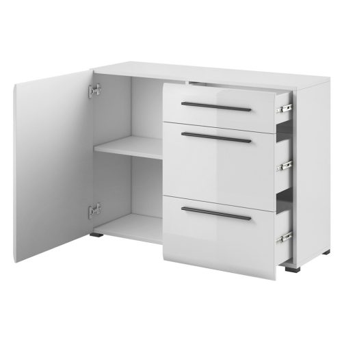 Tulsa 97FJ45 komód - 1 ajtós, 3 fiókos (Fehér/fényes fehér)