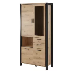   Aktiv TWLK13 vitrines szekrény - 4 ajtós, 2 fiókos (Taurus tölgy/fekete)