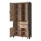 Aktiv TWLK13 vitrines szekrény - 4 ajtós, 2 fiókos (Taurus tölgy/fekete)