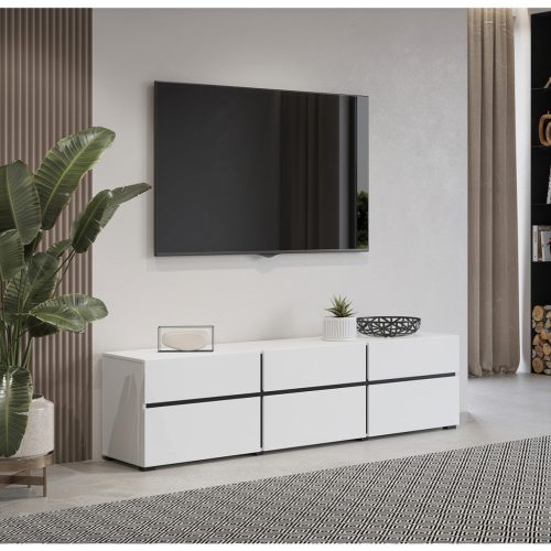 Cross 9WMY41 TV állvány - 3 lenyíló ajtós, 3 fiókos (Fehér/fekete)