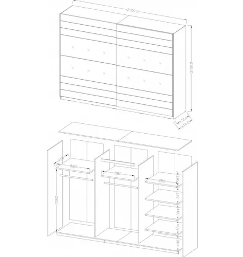 Galaxy M0EA59 gardróbszekrény - tolóajtós (Sötét San Remo tölgy)