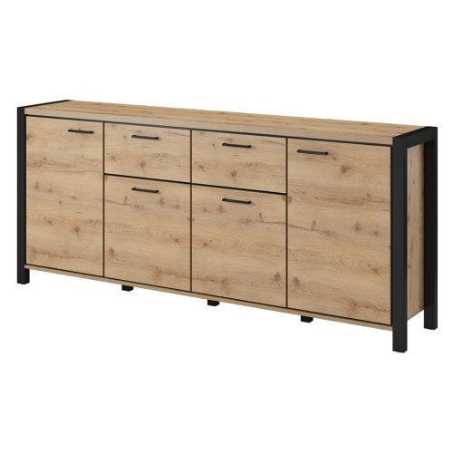 Aktiv TWLK25 komód - 4 ajtós, 2 fiókos (Taurus tölgy/fekete)