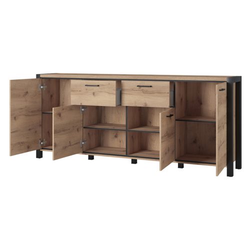 Aktiv TWLK25 komód - 4 ajtós, 2 fiókos (Taurus tölgy/fekete)