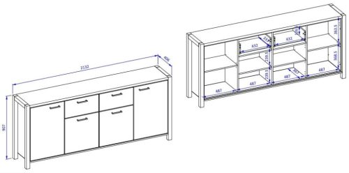 Aktiv TWLK25 komód - 4 ajtós, 2 fiókos (Taurus tölgy/fekete)