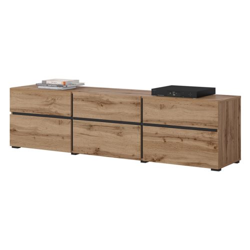 Cross N6MY41 TV állvány - 3 lenyíló ajtós, 3 fiókos (Wotan tölgy/fekete)