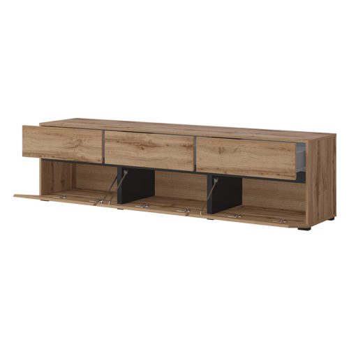 Cross N6MY41 TV állvány - 3 lenyíló ajtós, 3 fiókos (Wotan tölgy/fekete)