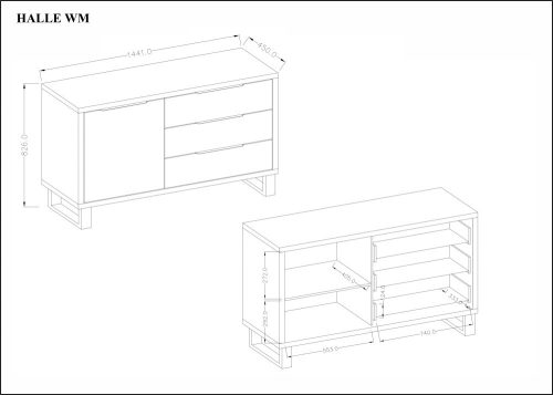 HALLE - Komód, 1-ajtós, 3-fiókos (Wotan tölgy)