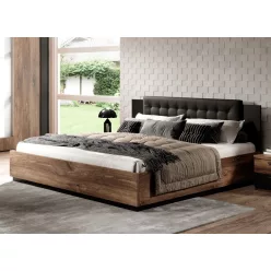   SIGMA - Franciaágy, 180 cm, ágyrács+ágyneműtartó (Flagstaff tölgy/fekete/arany)