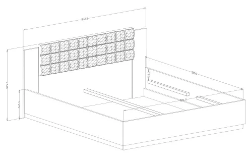 SIGMA - Franciaágy, 180 cm, ágyrács+ágyneműtartó (Flagstaff tölgy/fekete/arany)