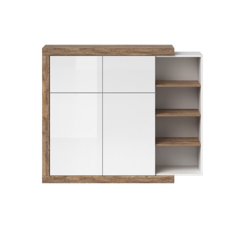 Sintra magas komód - fehér/fehér fényes/samdal tölgy