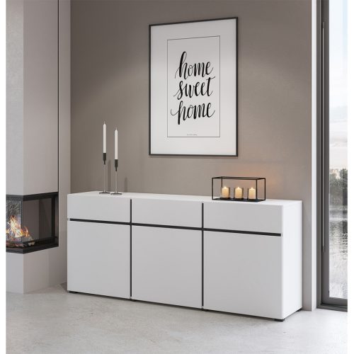 Cross 9WMY43 komód - 3 ajtós, 3 fiókos (Fehér/fekete)