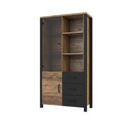   Olin wm 13 két ajtós három fiókos vitrin - appenzeller fenyő/fekete szupermatt