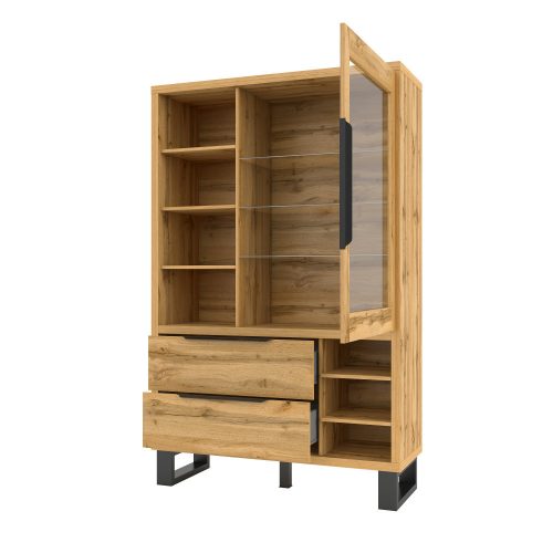 HALLE - Vitrines szekrény, 1-ajtós, 2-fiókos, széles (Wotan tölgy)