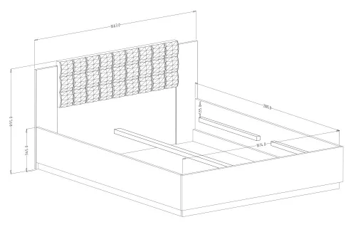 SIGMA - Franciaágy, 160 cm, ágyrács+ágyneműtartó (Flagstaff tölgy/fekete/arany)