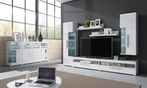 India 97DE42 komód - 4 ajtós, üveges (Fehér)