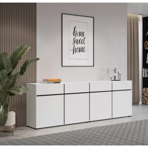 Cross 9WMY25 komód - 4 ajtós, 4 fiókos (Fehér/fekete)