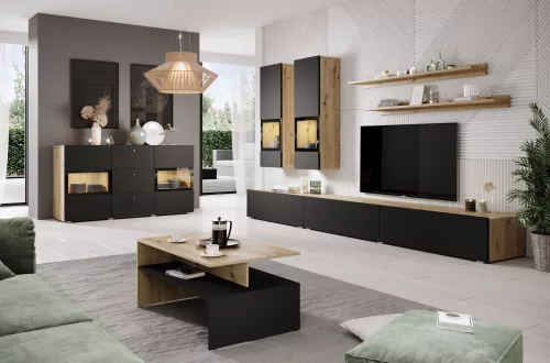 BAROS komód, artisan tölgy/matt fekete