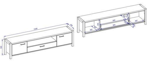 Aktiv TWLK40 TV állvány - 210 - 1 fiókos (Taurus tölgy/fekete)