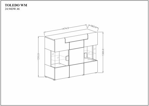 TOLEDO - Vitrines, magas komód (fehér/san remo tölgy)