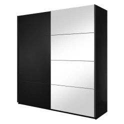   Beta W01656 gardróbszekrény - 180 - tolóajtós, tükörrel (Fekete/fekete üveg)