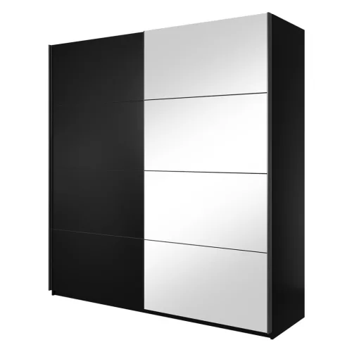 Beta W01656 gardróbszekrény - 180 - tolóajtós, tükörrel (Fekete/fekete üveg)