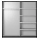 Beta W01656 gardróbszekrény - 180 - tolóajtós, tükörrel (Fekete/fekete üveg)